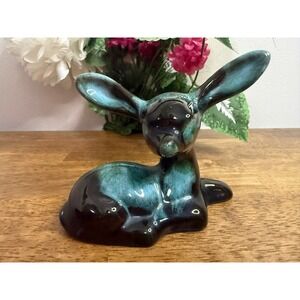 Vintage Blue Mountain Pottery Deer Figurine Teal Green Drip Glaze Canadian Decor